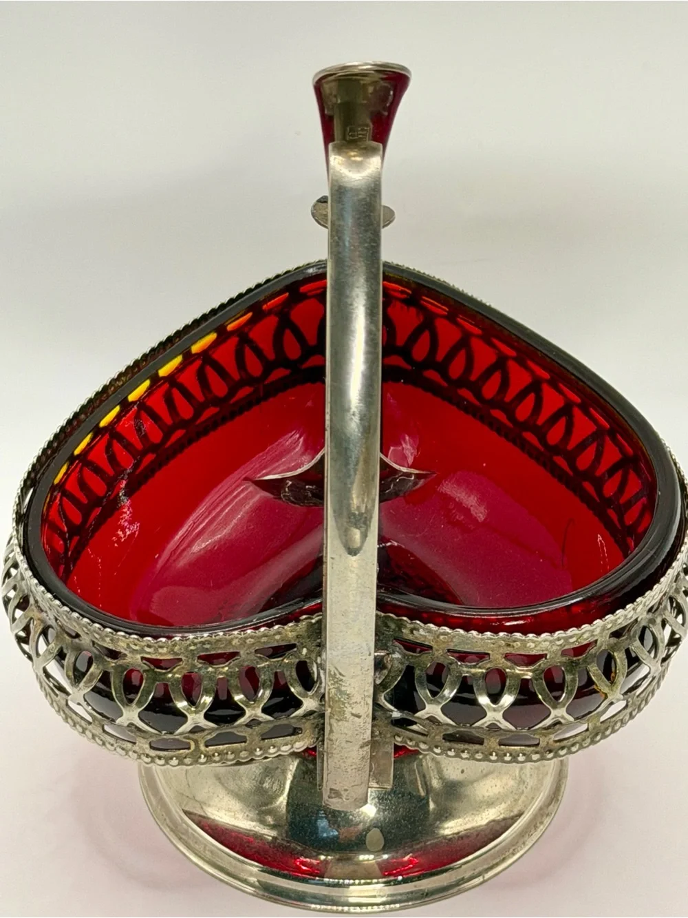 Silver-Tone Red Glass Heart Dish with Spoon